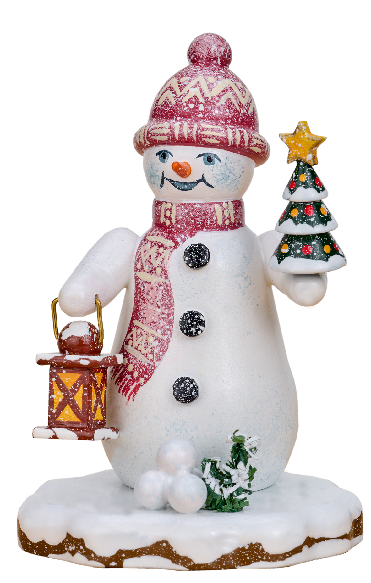 Miniatur Schneemann mit Tannenlicht - Hersteller Fa. Hubrig aus Zschorlau im Erzgebirge